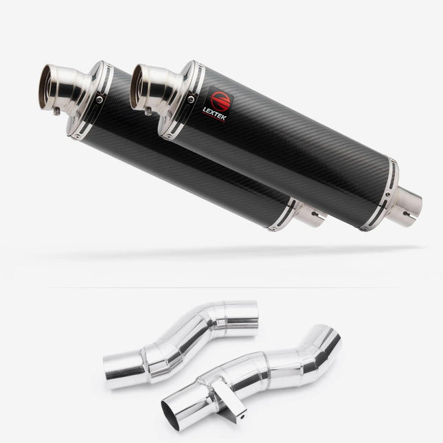 Lextek Carbon Fibre OP8C Matt Oval Exhaust 350mm with Link Pipes
