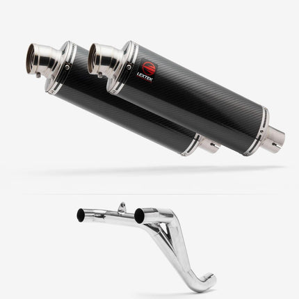 Lextek Carbon Fibre OP8C Matt Oval Exhaust 350mm Twin Underseat with Link Pipe