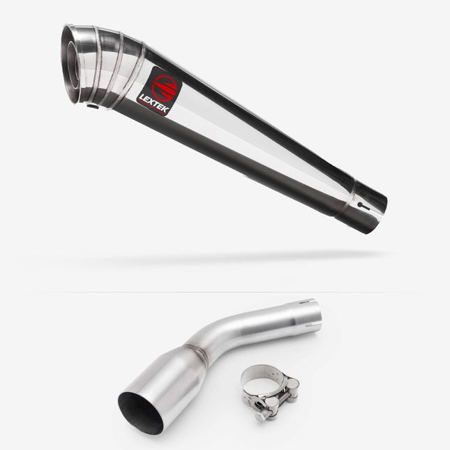 Lextek Polished Stainless Steel MP4 300mm Exhaust with Link pipe for Kawasaki Z125 2018-2024