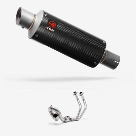 Lextek GP8C Carbon Fibre GP Stubby Exhaust System 240mm Low Level for Yamaha MT-07/XSR 700 (14-24)