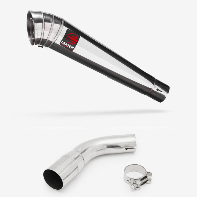 Lextek Polished Stainless Steel MP4 300mm Exhaust with Link Pipe for Suzuki SV650 (16-20)