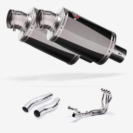 Lextek OP15 Dark Tint Stainless Exhaust System 200mm for Kawasaki Z1000 (10-19)