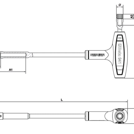 Hexagon/Bi-Hex Socket Wrench with High Torque Handle 7mm - Beta Tools 941 7