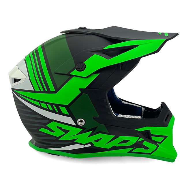 MX Helmet Xl 62 Black/green 21, Swap's S818 Full Face CSW10F0105, !! Acu Gold Approved !!