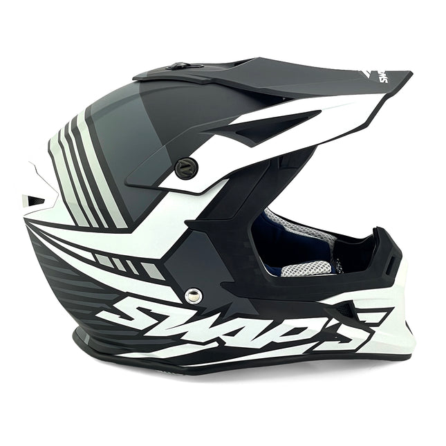 MX Helmet Xl 62 Black/white 21, Swap's S818 Full Face CSW5F0105, !! Acu Gold Approved !!