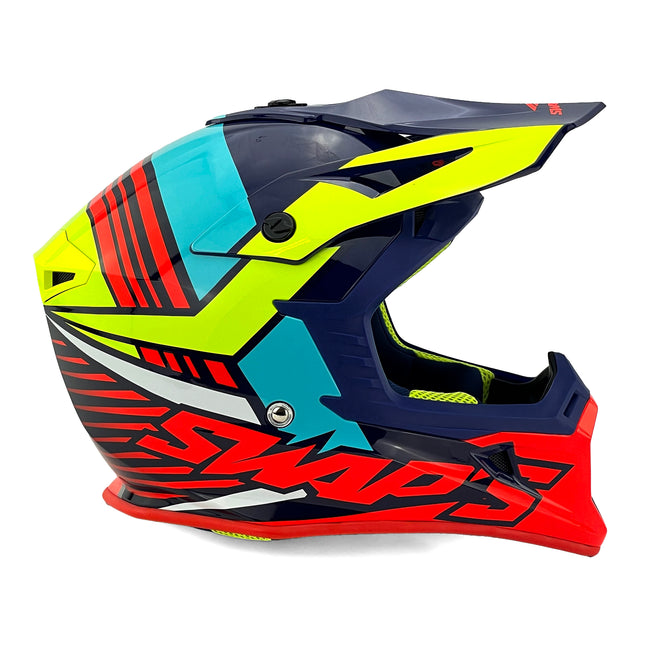 MX Helmet Xl 62 Blue/yellow 21, Swap's S818 Full Face CSW9G0105, !! Acu Gold Approved !!
