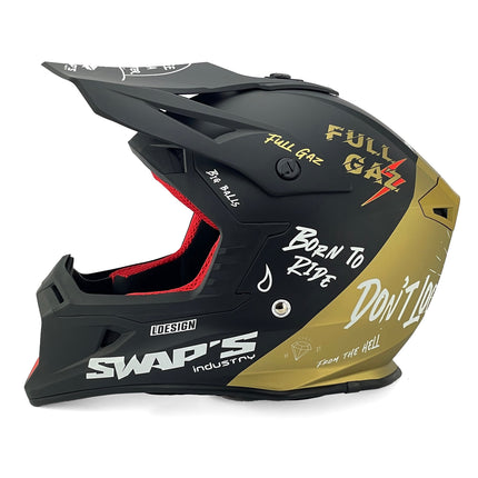 Motocross Helmet Swaps S818 - Matt Black Gold Full Gaz - Size M 57cm - 58cm