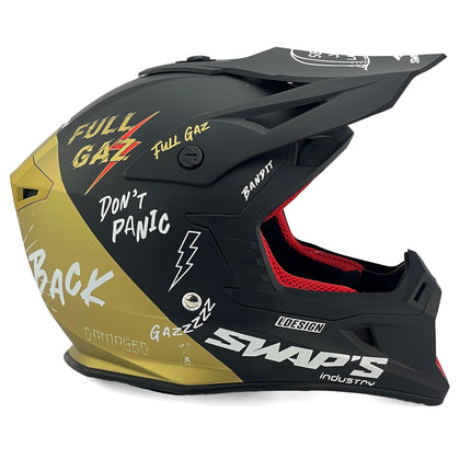 Motocross Helmet Swaps S818 - Matt Black Gold Full Gaz - Size M 57cm - 58cm