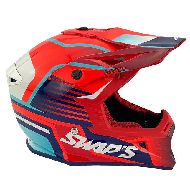 Motocross Helmet Swaps S818 - Shiny Red Blue White - Size S 55cm - 56cm