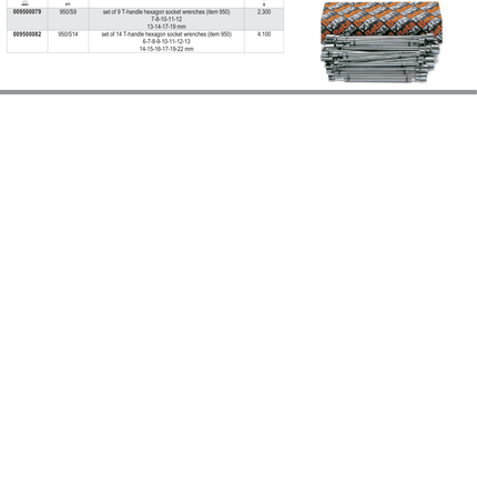 T-Handle Hexagon Socket Wrench Set 6mm - 22mm (14 Pieces) - Beta Tools 950/S14
