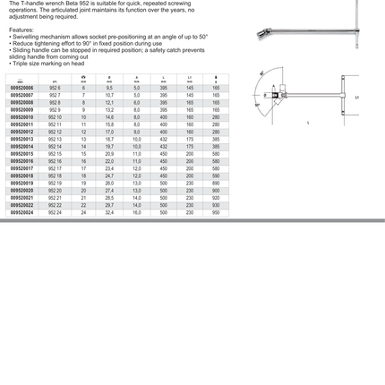 T-Handle Wrench with Swivelling Hexagon Socket 7mm - Beta Tools 952 7