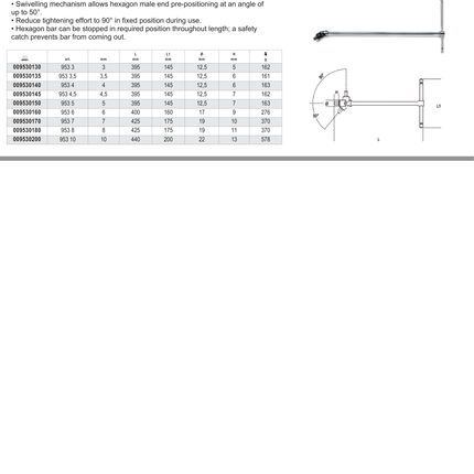 T-Handle Wrench with Swivelling Hexagon Male End 3mm - Beta Tools 953 3
