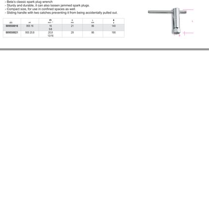 Tubular Spark-Plug Wrench Chrome-Plated Hexagon End 16mm - Beta Tools 955 16