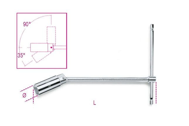 T-Handle Spark Plug Wrench with Swivelling Socket 20.8mm - Beta Tools 957 20,8