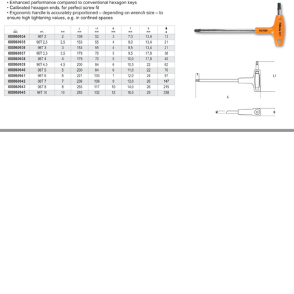 Offset Hexagon Key Wrench with High Torque Handle 3mm - Beta Tools 96T 3