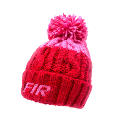 Pink FIR Text- Pink/red Bobble Hat - One Size