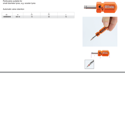 Tyre Valve Screwdriver Short Model 18mm - Beta Tools 986 48