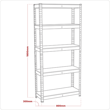 Storage Racking Unit 5 Shelves, Galvinized, 150KG Capacity Per Shelf