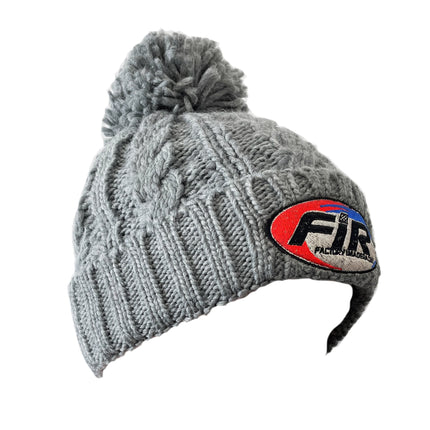 FIR Logo - Light Grey Cable Knit Bobble Hat - One Size
