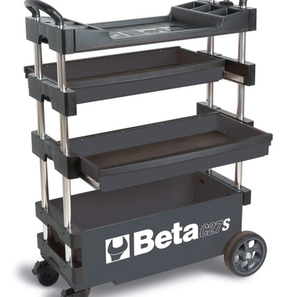 Folding Tool Trolley for Outdoor Jobs, 2 Drawers, 990x390x700mm, Centralized Lock, 160mm Fixed Castors - Beta Tools C27S-R