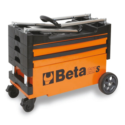 Folding Tool Trolley for Outdoor Jobs, 2 Drawers, 990x390x700mm, Centralized Lock, 160mm Fixed Castors - Beta Tools C27S-O