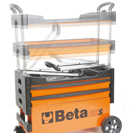 Folding Tool Trolley for Outdoor Jobs, 2 Drawers, 990x390x700mm, Centralized Lock, 160mm Fixed Castors - Beta Tools C27S-O