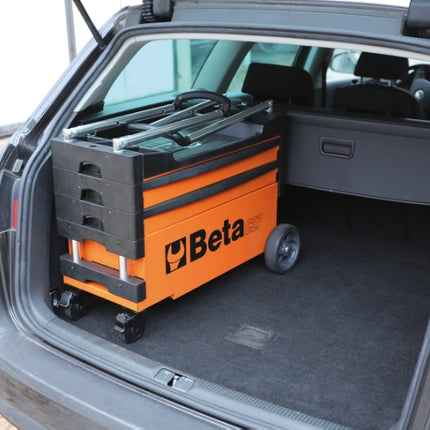 Folding Tool Trolley for Outdoor Jobs, 2 Drawers, 990x390x700mm, Centralized Lock, 160mm Fixed Castors - Beta Tools C27S-O