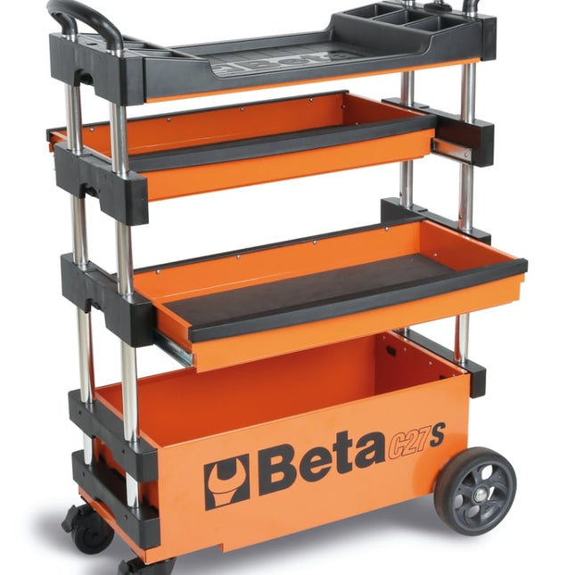 Folding Tool Trolley for Outdoor Jobs, 2 Drawers, 990x390x700mm, Centralized Lock, 160mm Fixed Castors - Beta Tools C27S-G