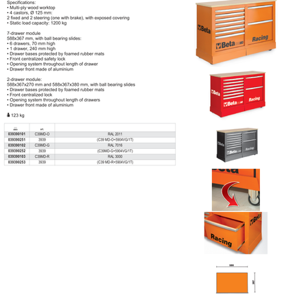 Special Mobile Roller Cabinet Racing MD Type with 7-Drawer and 2-Drawer Modules - Beta Tools C39MD-R
