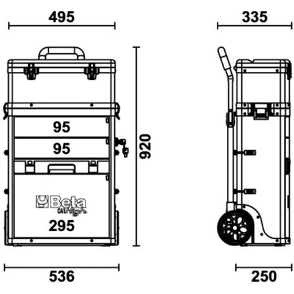 Two-Module Tool Trolley with Detachable Tool Box, Drawers, and Pull-Out Case - Beta Tools C41H-O