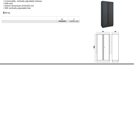Two-Door Tool Cabinet with Adjustable Shelves and Lock for Workshop - BetaC45PRO C45PRO AS2