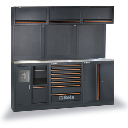 Workshop Equipment Combination with Stainless Steel Worktop, Drawers, Tool Panels, and Cabinets - BetaC45PRO C45PRO AX