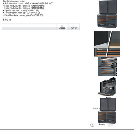 Workbenches with Stainless Steel Worktop, Drawers, and Tool Panels - BetaC45PRO C45PRO BPX-1,3