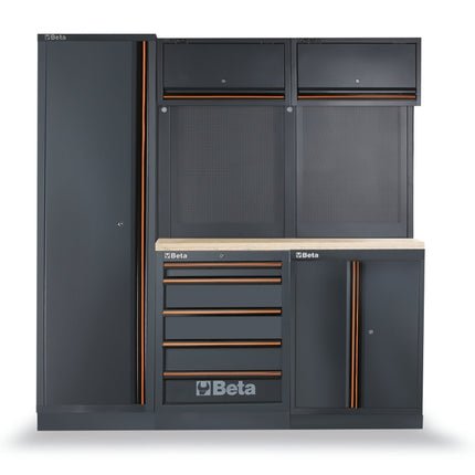 Workshop Equipment Combination with Wood Worktop, Drawers, Tool Panels, and Cabinets - BetaC45PRO C45PRO BW