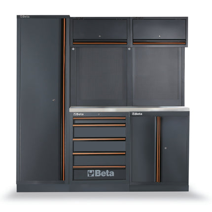 Workshop Equipment Combination with Stainless Steel Worktop, Drawers, Tool Panels, and Cabinets - BetaC45PRO C45PRO BX