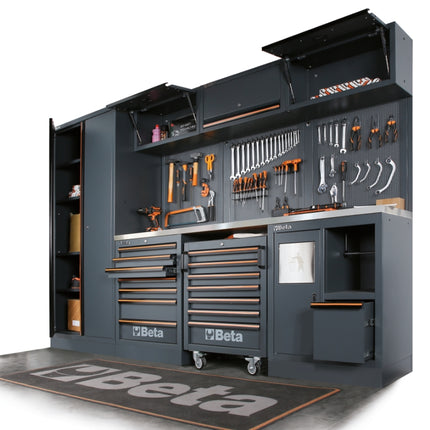 Workshop Equipment Combination with Stainless Steel Worktop, Drawers, Tool Panels, and Cabinets - BetaC45PRO C45PRO BX
