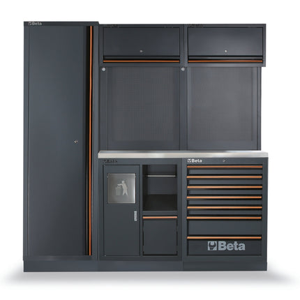 Workshop Equipment Combination with Stainless Steel Worktop, Drawers, Tool Panels, and Cabinets - BetaC45PRO C45PRO CX
