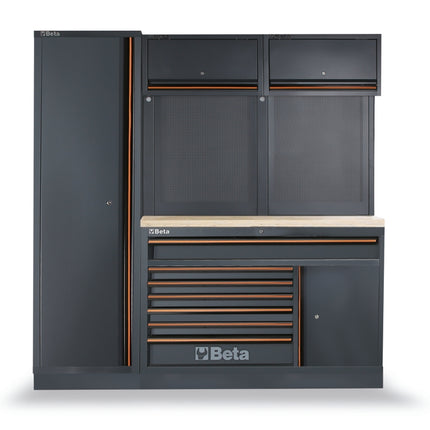 Workshop Equipment Combination with Wood Worktop, Drawers, Tool Panels, and Cabinets - BetaC45PRO C45PRO EW
