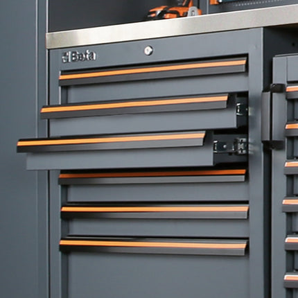 Workshop Equipment Combination with Stainless Steel Worktop, Drawers, Tool Panels, and Cabinets - BetaC45PRO C45PRO EX