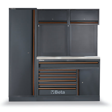 Workshop Equipment Combination with Stainless Steel Worktop, Drawers, Tool Panels, and Cabinets - BetaC45PRO C45PRO EX