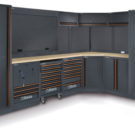 Workshop Equipment Combination with Wood Worktops, Drawers, Tool Panels, and Cabinets - BetaC45PRO C45PRO GW