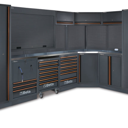 Workshop Equipment Combination with Stainless Steel Worktops, Drawers, Tool Panels, and Cabinets - BetaC45PRO C45PRO GX