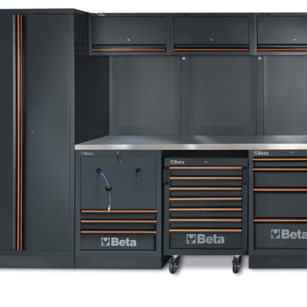 Workshop Equipment Combination with Stainless Steel Worktop, Drawers, Tool Panels, and Cabinets - BetaC45PRO C45PRO HX