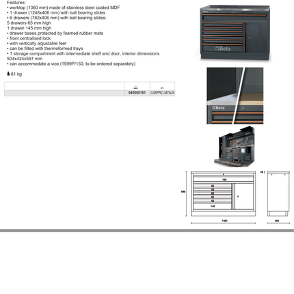 Fixed Module with 7 Drawers and Storage Compartment for Workbench - BetaC45PRO C45PRO M7A/X