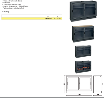 Fixed Module with Clear Polycarbonate Doors and Adjustable Shelf for Workshop - BetaC45PRO C45PRO MAT
