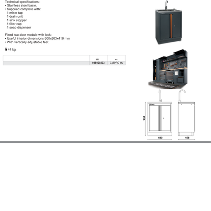 Fixed Module with Built-In Sink and Two Doors for Workshop - BetaC45PRO C45PRO ML