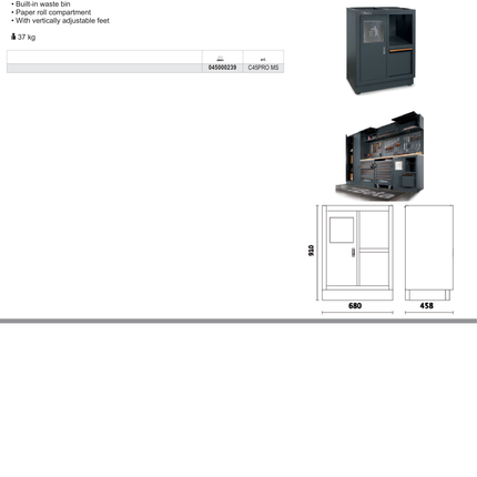 Fixed Service Module with Waste Bin and Paper Roll Compartment for Workshop - BetaC45PRO C45PRO MS