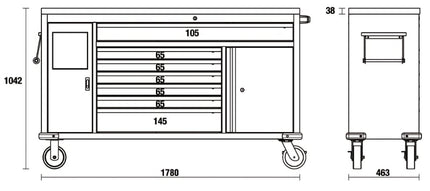 Work Station Roller Cab with 7 Drawers and Built-In Waste Bin - BetaC45PRO C45PRO MWS/X