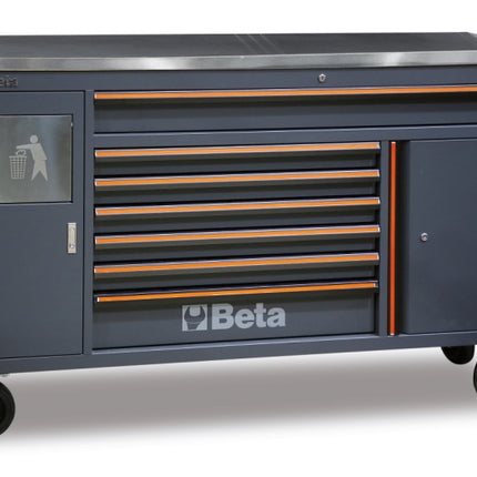 Work Station Roller Cab with 7 Drawers and Built-In Waste Bin - BetaC45PRO C45PRO MWS/X