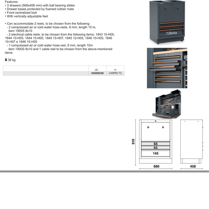 Fixed Reel Module with 3 Drawers for Workshop, Empty - BetaC45PRO C45PRO TC